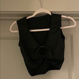 Black Sleeveless Top with Ring Detail